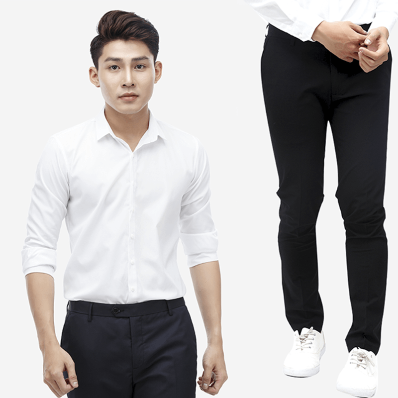 Quần tây nam đen phối cùng FLY88 tặng nạp đầu 188K trắng lịch lãm, đĩnh đạc