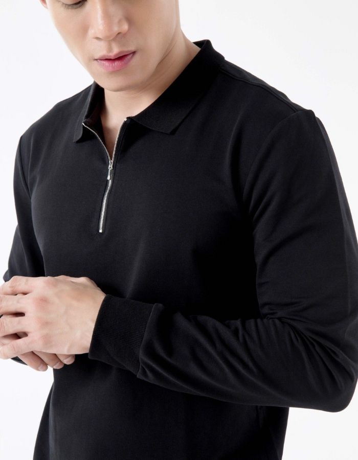 polo nam dài tay cách điệu với cổ kéo khoá