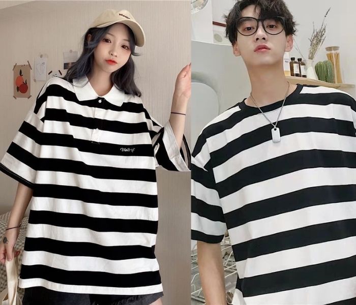Áo polo sọc ngang unisex trẻ trung và năng động