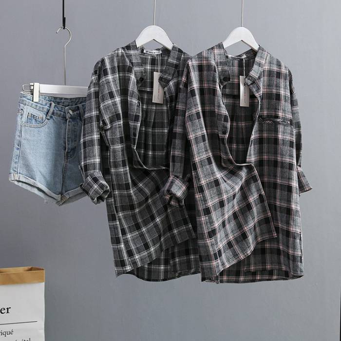 Mẫu FLY88 tặng nạp đầu 188K nữ kẻ caro dáng dài style Hàn Quốc