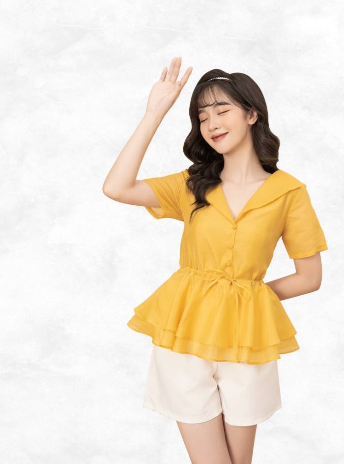 Sơ mi nữ ngắn tay chiết eo dễ thương cho nàng