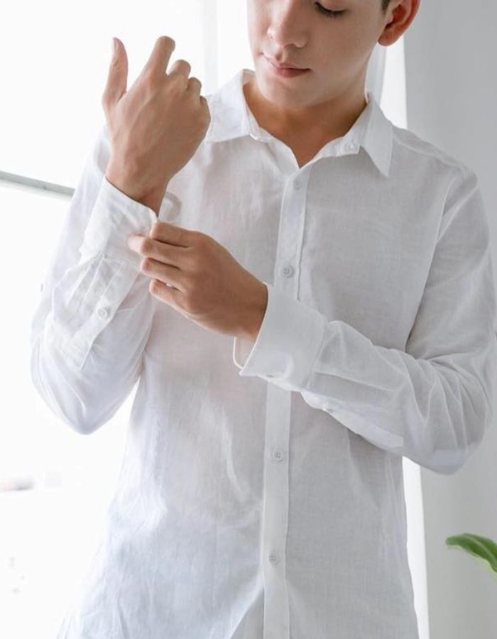 Áo sơ mi nam vải đũi dài tay cổ đức