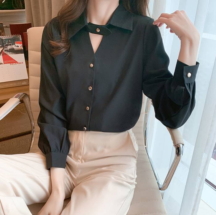 Áo sơ mi nữ chiffon họa tiết chìm trẻ trung, tinh tế