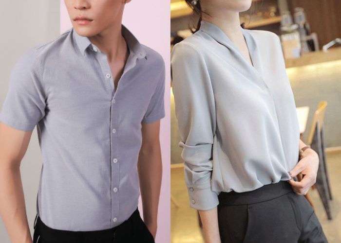 Sơ mi ngắn tay màu ghi cho cả nam và nữ