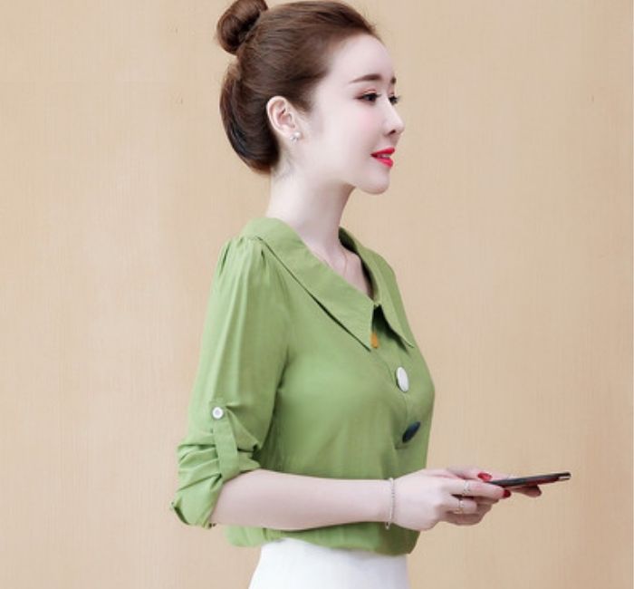 Sơ mi xanh lá sử dụng Trang Chủ Fly88.Com Uy Tín Đẳng Cấp Số 1 Châu Á voan nhẹ nhàng đầy nữ tính
