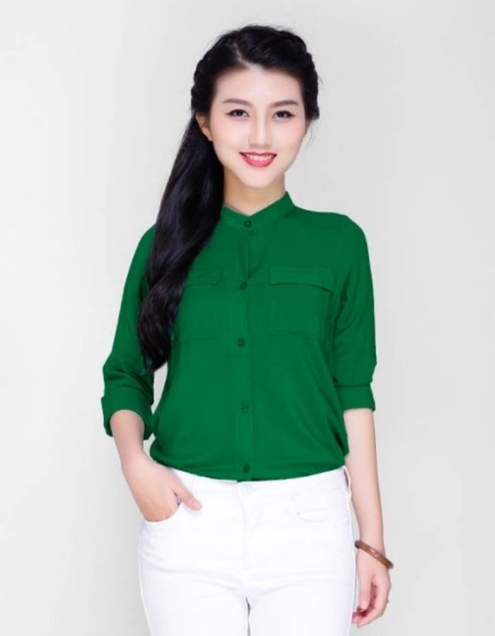 Mẫu sơ mi nữ xanh lá cây được nhiều công ty đặt làm Nhà Cái FLY88.COM Xanh Chín, Uy Tín Tặng 188k cho nhân viên