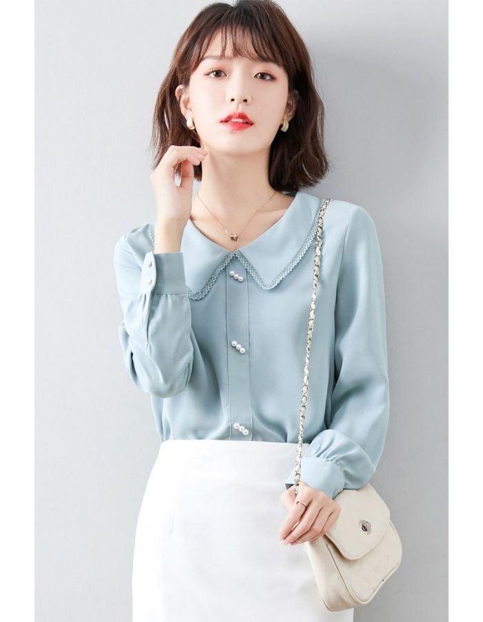 Sơ mi xanh ngọc phối Fly88com code khuyến mãi trắng