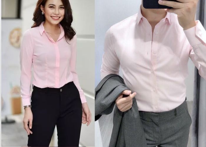 Hình ảnh mẫu sơ mi màu hồng nhạt cho nam và nữ Nhà Cái FLY88.COM Xanh Chín, Uy Tín Tặng 188k công ty