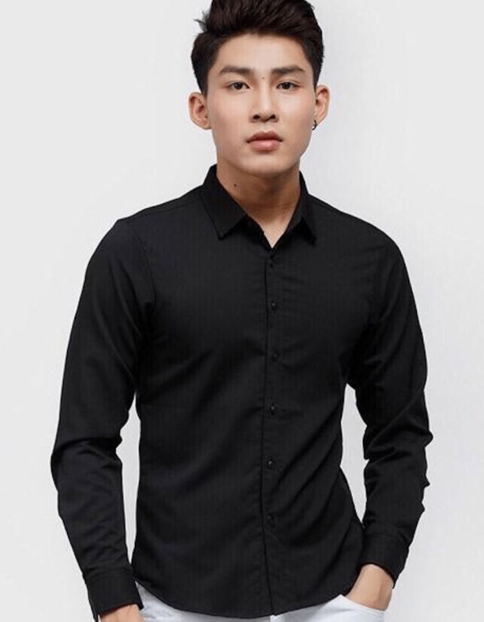 Sơ mi đen Trang Chủ Fly88.Com Uy Tín Đẳng Cấp Số 1 Châu Á vải cotton pha sợi nam tính