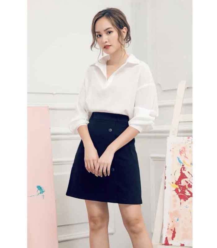 Chân váy chữ a kết hợp sơ mi Flai88 nhà cái OkVip cơ bản ngày hè