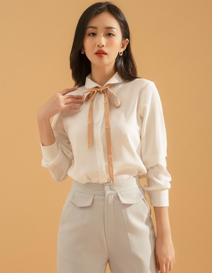Thời trang Trang Chủ Fly88.Com Uy Tín Đẳng Cấp Số 1 Châu Á sơ mi nữ cổ thắt nơ tay lỡ đẹp