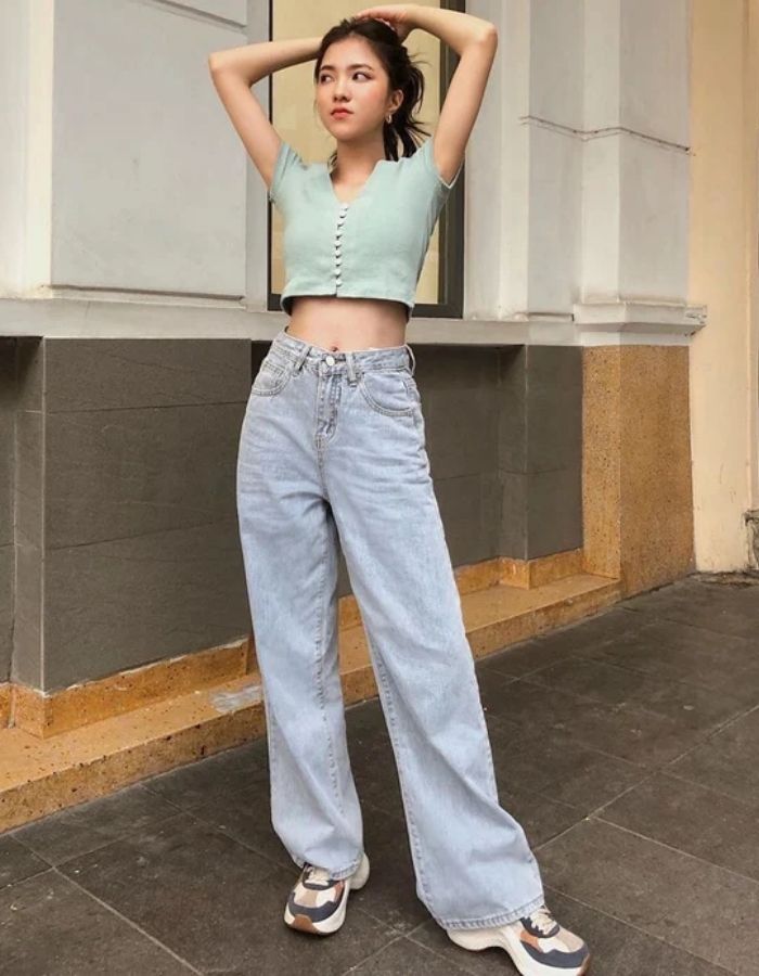 Cá tính đầy mạnh mẽ với áo croptop quần ống rộng Trang Chủ Fly88.Com Uy Tín Đẳng Cấp Số 1 Châu Á vải jean