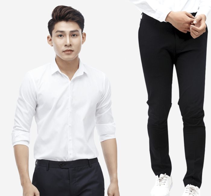 phối quần Trang Chủ Fly88.Com Uy Tín Đẳng Cấp Số 1 Châu Á nam màu đen vơi sơ mi trắng cơ bản