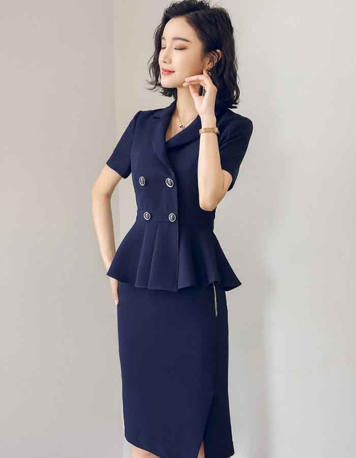 Bộ đồ Trang Chủ Fly88.Com Uy Tín Đẳng Cấp Số 1 Châu Á vest dáng peplum xanh tím than nền nã