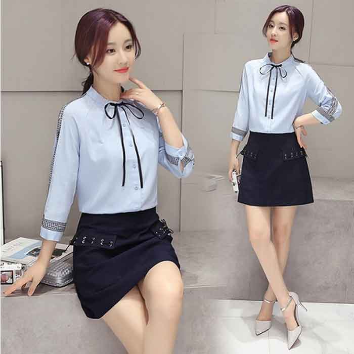Chân váy Trang Chủ Fly88.Com Uy Tín Đẳng Cấp Số 1 Châu Á ngắn cơ bản cùng sơ mi xanh cách điệu