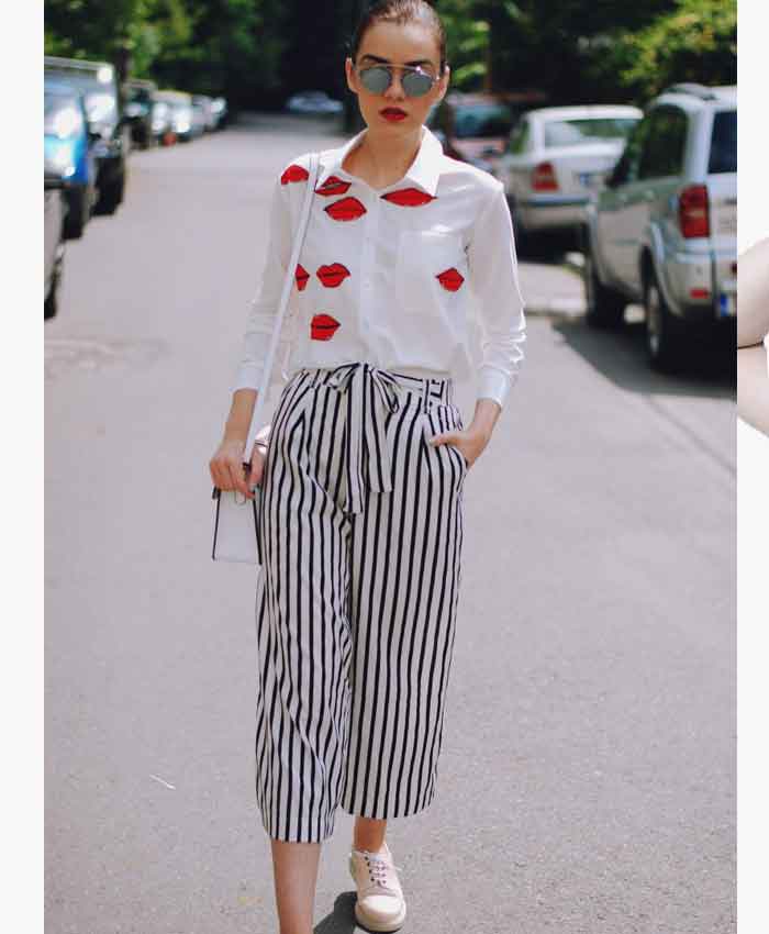 Các mẫu quần tây nữ Trang Chủ Fly88.Com Uy Tín Đẳng Cấp Số 1 Châu Á hoạ tiết kẻ sọc luôn mang lại hiệu quả hack chiều cao cho chị em