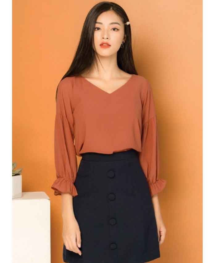 Áo sơ mi nữ tay ngắn mày nghệ phối Fly88com code khuyến mãi thời trang