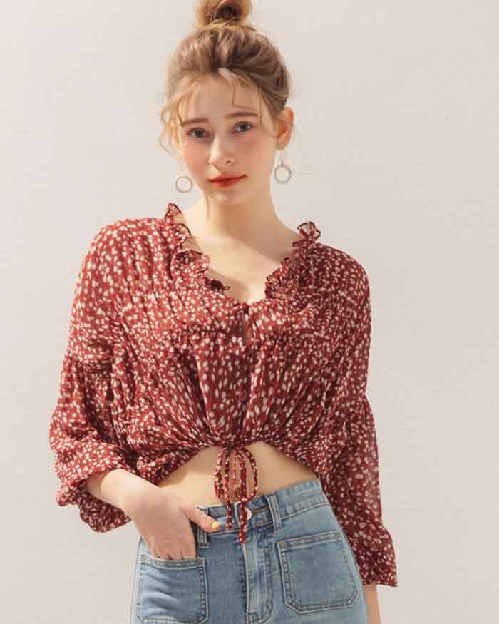 Áo Trang Chủ Fly88.Com Uy Tín Đẳng Cấp Số 1 Châu Á sexy dáng croptop hoạ tiết hoa nhí