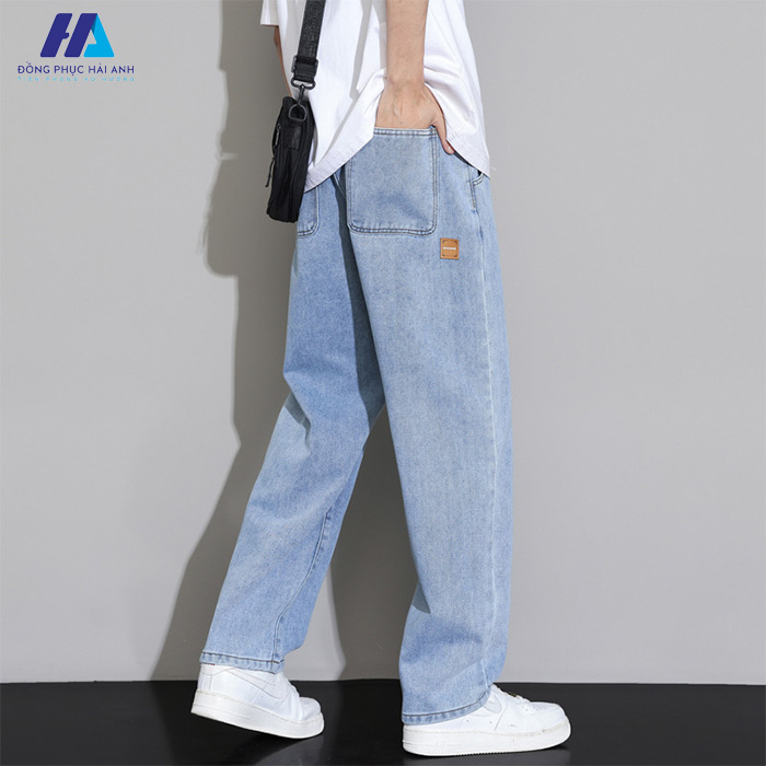 Mẫu quần suông ông rộng nam jean xanh năng động