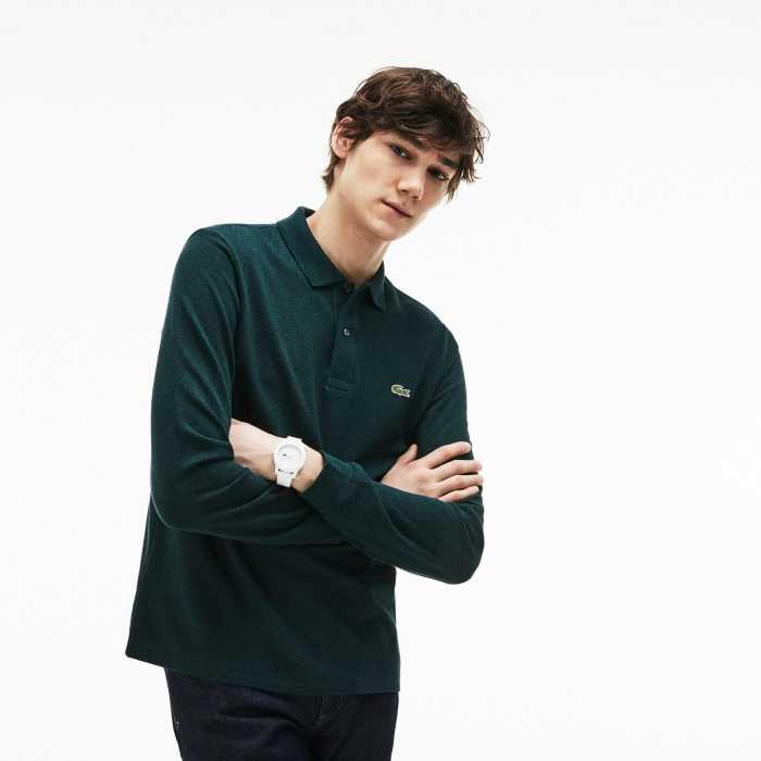 Mẫu Fly88 com giải trí trực tuyến polo cá sấu dài tay màu xanh rêu