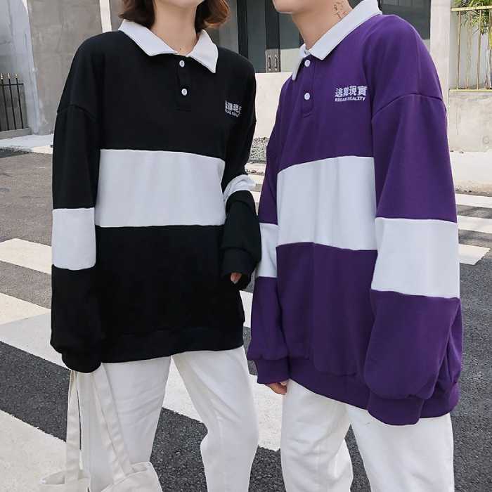 Mẫu Fly883 Mở Tài Khoản sweater nỉ hai màu đen, tím phối trắng trẻ trung