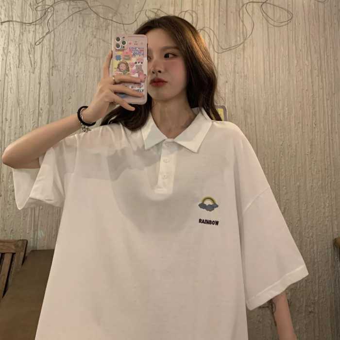Mẫu Fly88 com giải trí trực tuyến cổ bẻ form rộng màu trắng tinh khôi