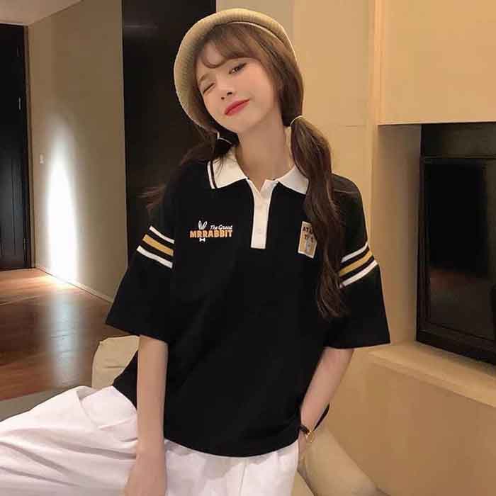 Mẫu Fly883 Mở Tài Khoản nữ thỏ phối màu cộc tay cổ bẻ nhã nhặn