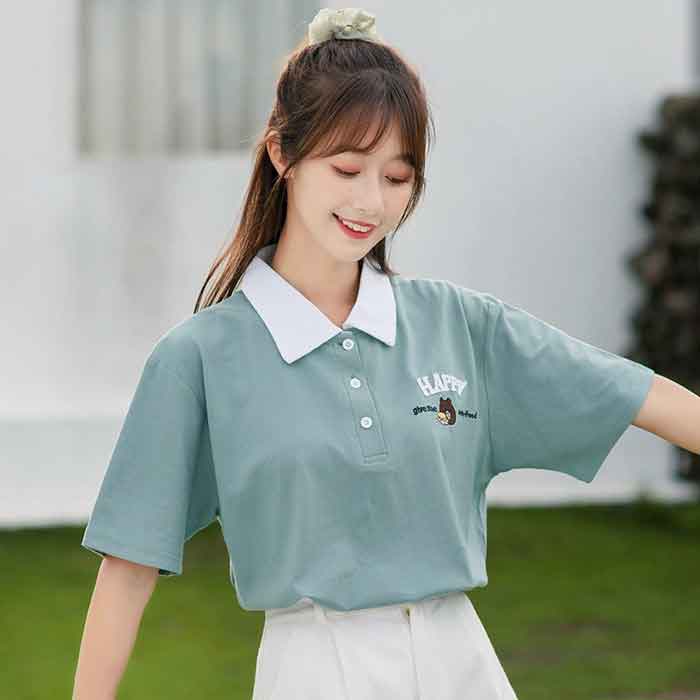 Mẫu Fly883 Mở Tài Khoản trơn dáng rộng cổ mix 2 màu
