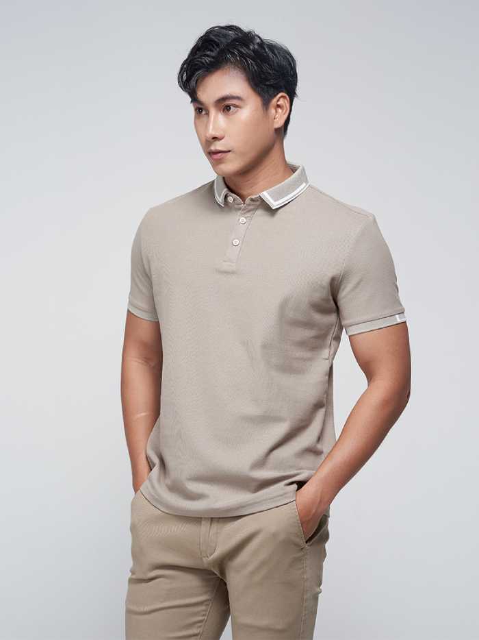 Mẫu Fly88 com giải trí trực tuyến polo nam màu be xám bo thun cao cấp