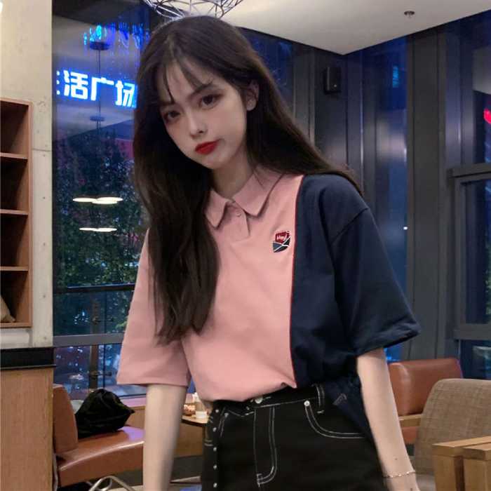 Mẫu Fly88 com giải trí trực tuyến cổ bẻ hai màu hồng đen cách điệu trang nhã