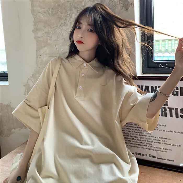 Áo polo đơn sắc form rộng Fly8888 Đăng ký tài khoản Classic cho nữ