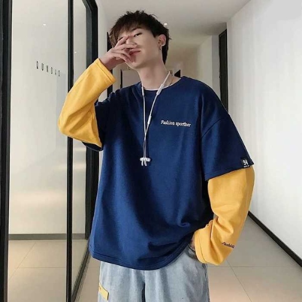 Mẫu Fly88 com giải trí trực tuyến tay dài form rộng hai lớp màu xanh vàng bắt mắt