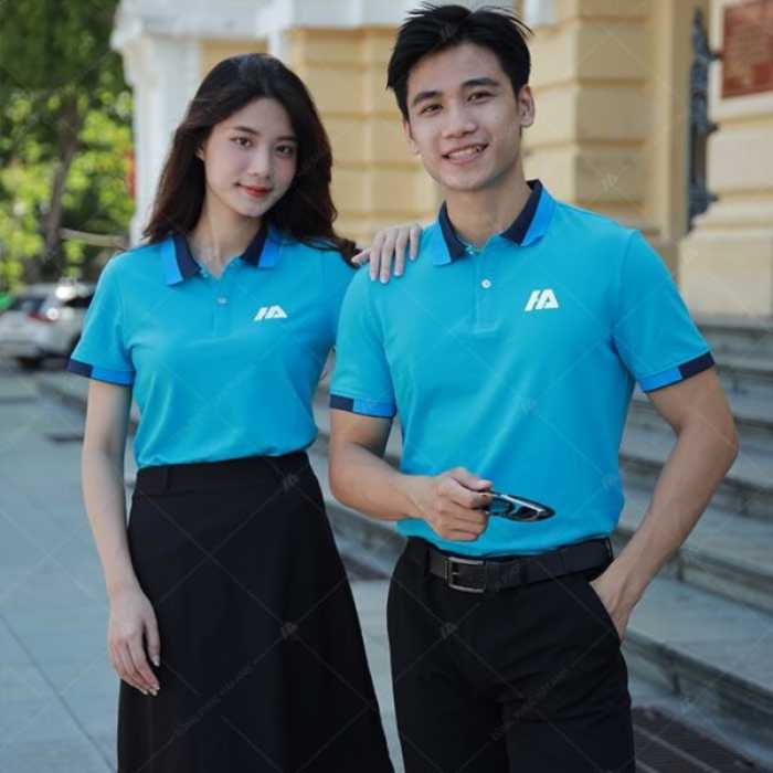 Mẫu Fly88 com giải trí trực tuyến polo màu xanh thiên thanh trang nhã cho công ty