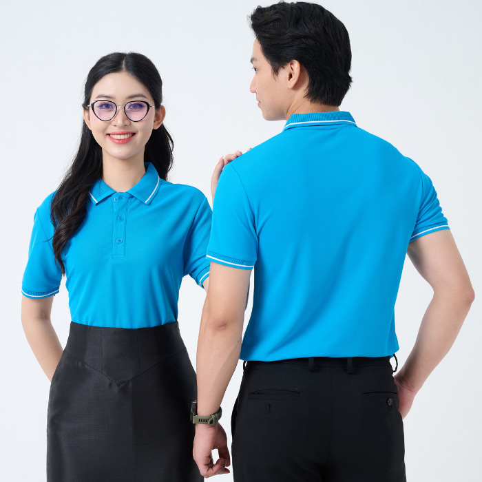 Áo thun công nhân may cổ bẻ đơn sắc, trẻ trung, năng động