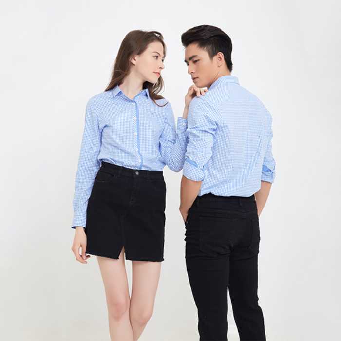 Mẫu FLY88 tặng nạp đầu 188K dài tay sọc caro trắng xanh thanh lịch