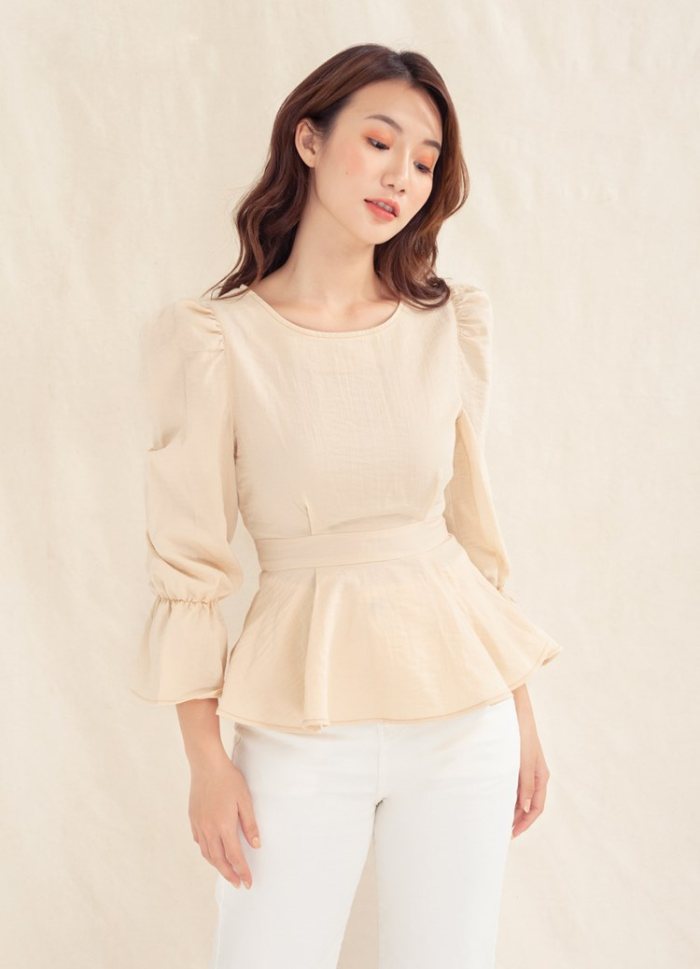 Áo bo sát Fly8888 Đăng ký tài khoản peplum tay bồng giúp chị em tuổi 35 che khuyết điểm bắp tay thô hiệu quả
