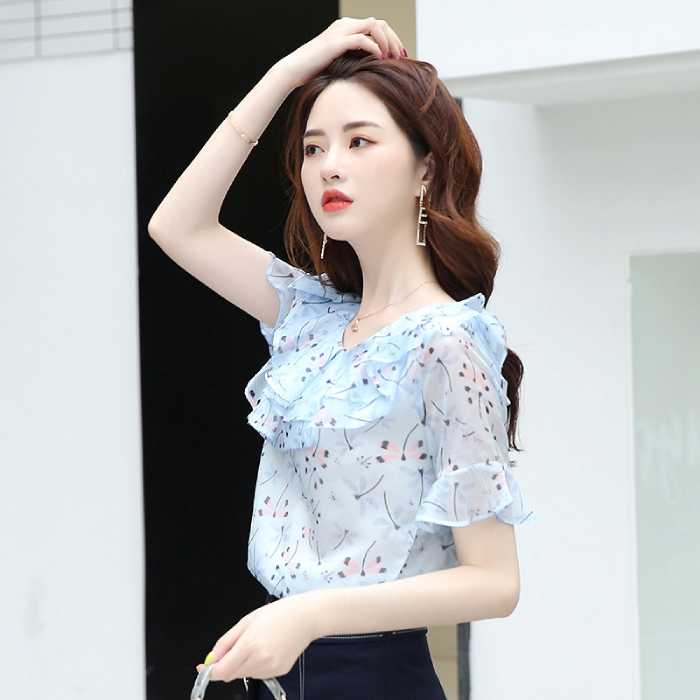 Mẫu áo voan hoa mỏng nhẹ tươi sáng phối Fly88com code khuyến mãi cạp cao chanh sả