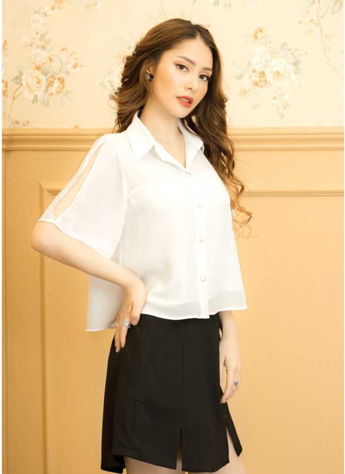 Mẫu FLY88 tặng nạp đầu 188K trắng form rộng phối Fly88com code khuyến mãi chữ A xẻ tà sexy
