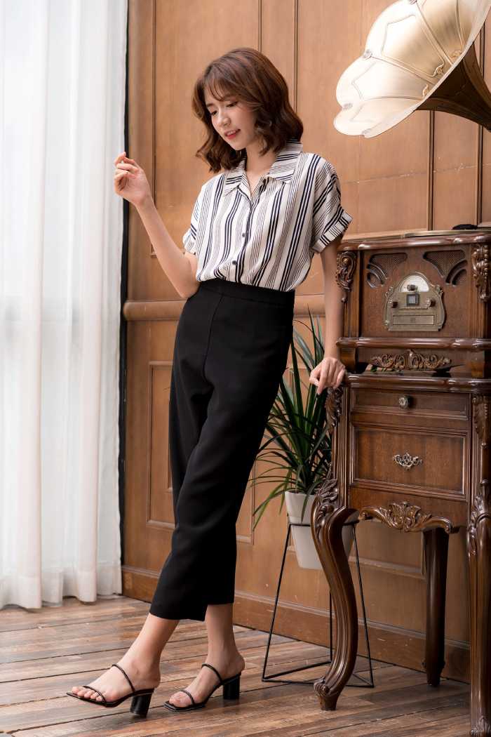 Quần ống rộng cạp cao phối FLY88 tặng nạp đầu 188K kẻ sọc