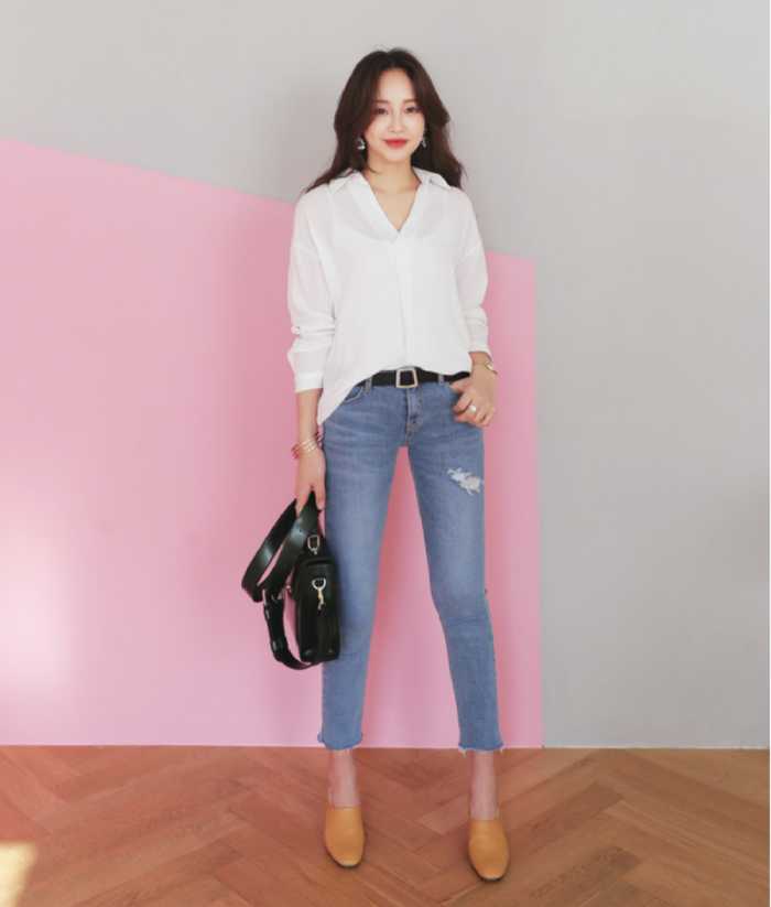 Phối đồ đi làm năng động với quần jean, FLY88 tặng nạp đầu 188K trắng