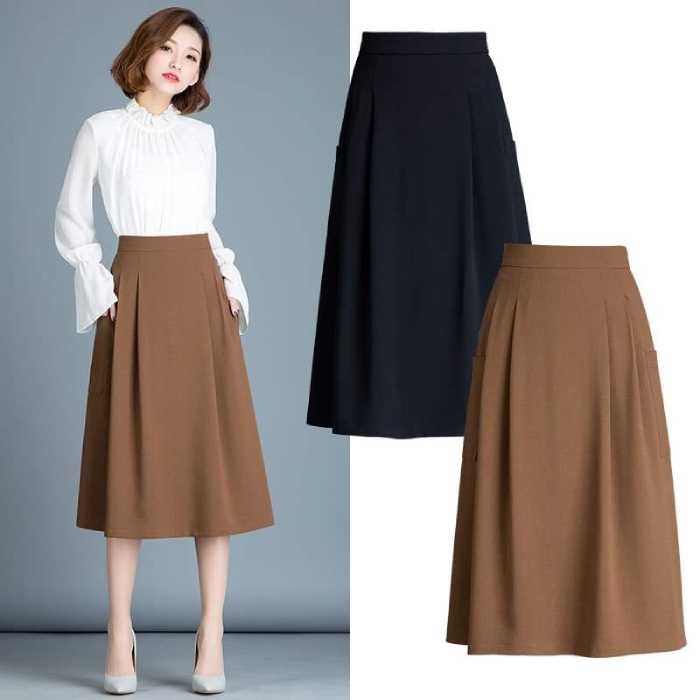 Chân váy Trang Chủ Fly88.Com Uy Tín Đẳng Cấp Số 1 Châu Á hai màu đen nâu chữ A dáng dài thanh lịch 