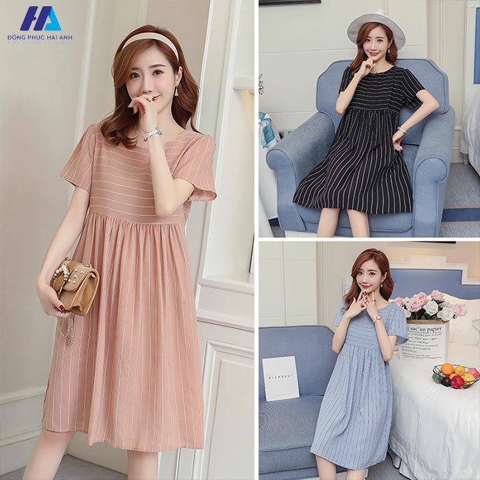Trẻ trung và tươi tắn với những mẫu đầm kẻ cho mẹ bầu