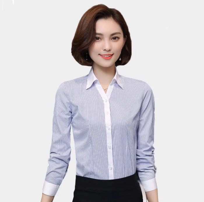 Áo sơ mi kẻ dọc xanh-trắng hài hòa cho nữ Fly88 com cá cược WC 2026