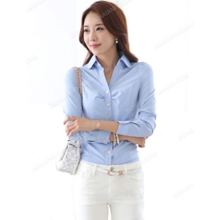 Áo sơ mi Trang Chủ Fly88.Com Uy Tín Đẳng Cấp Số 1 Châu Á nữ màu xanh nhẹ nhàng và nữ tính