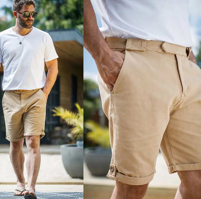Áo phông sơ vin quần short tạo nên sự phóng khoáng, năng động cho nam giới tuổi trung niên