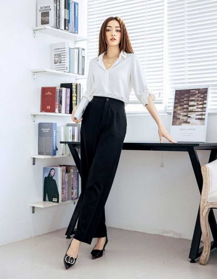 Quần tây lưng cao màu đen phối FLY88 tặng nạp đầu 188K trắng khoa học