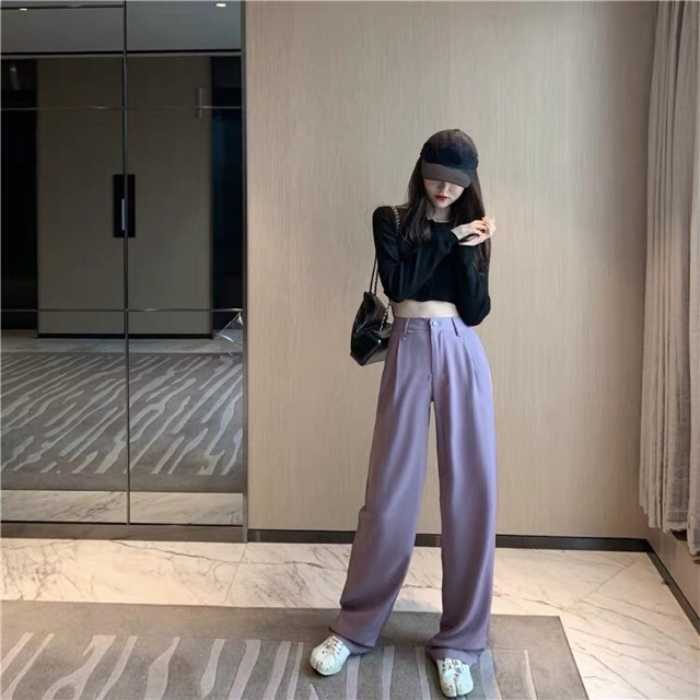 Quần ống rộng vải kaki dáng dài phối Fly88 com giải trí trực tuyến croptop tay dài cool ngầu