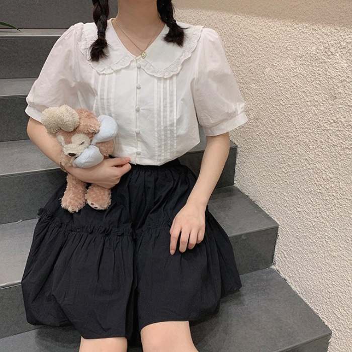 Áo sơ mi trắng ngắn tay Fly8888 Đăng ký tài khoản babydoll dễ thương