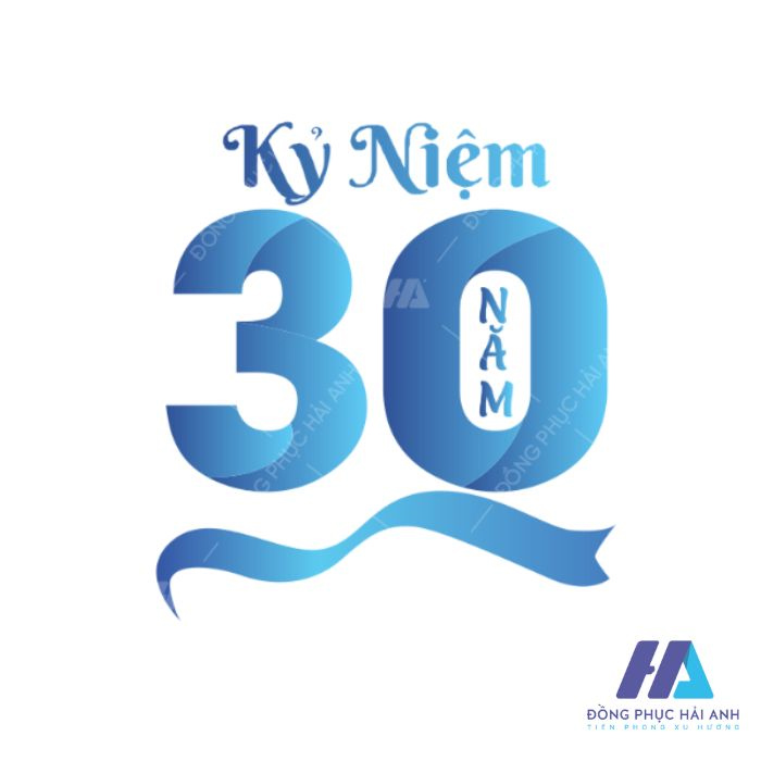 Mẫu logo kỷ niệm niên khóa 30 năm màu xanh dương 
