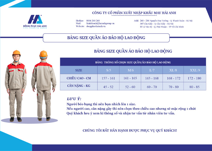 Bảng size quần áo bảo hộ lao động - FLY888 Tỷ Lệ Kèo Hấp